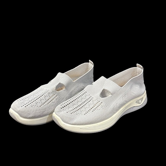 Orthowalk Shoes - Orthowalk 9 Light Grey Knit Mary Jane Slip On Orthopedic Walking Sneaker Comfort